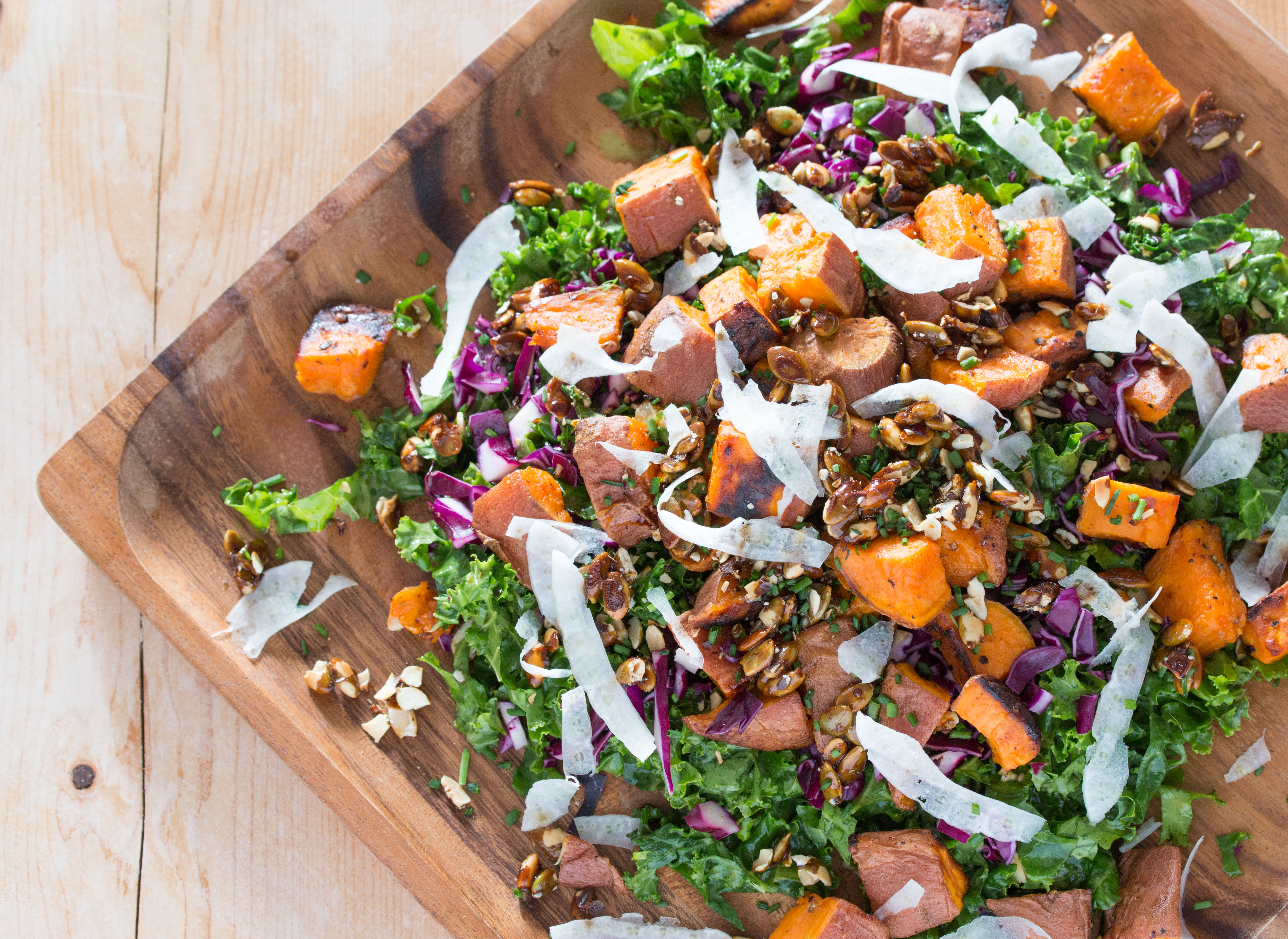 roasted sweet potato kale salad with mustard dill vinaigrette_hot for food