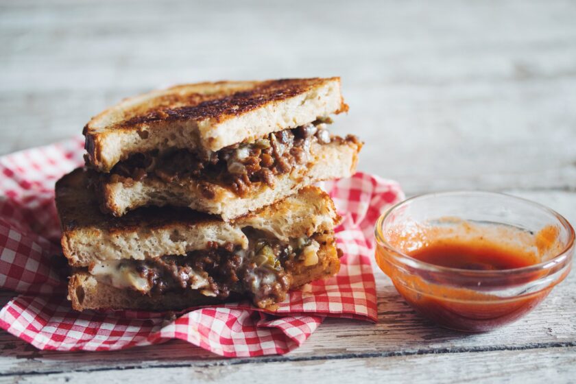 spicy vegan grilled beef cheese sandwich