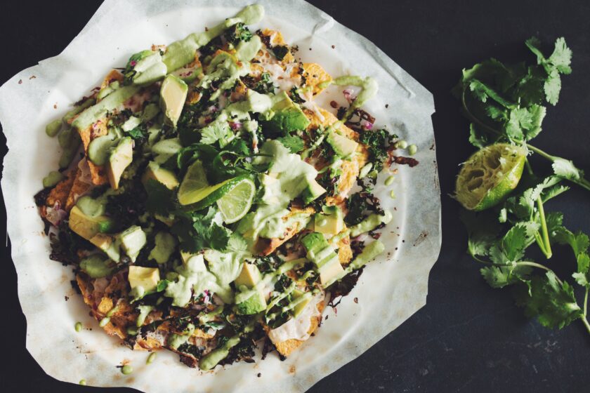 mean green nachos with cilantro sour cream_hot for food