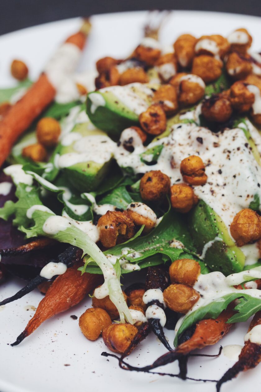 vegan roasted carrot and avocado salad recipe