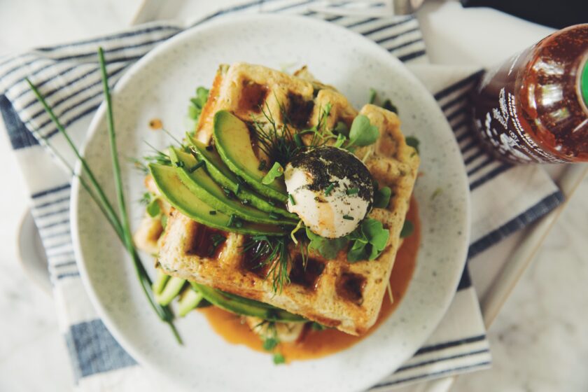 green waffles with spinach, avocado and sriracha maple syrup_hot for food