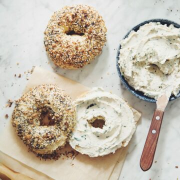 vegan everything bagels and herb & garlic cream cheese_hot for food