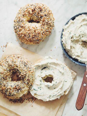 vegan everything bagels and herb & garlic cream cheese_hot for food
