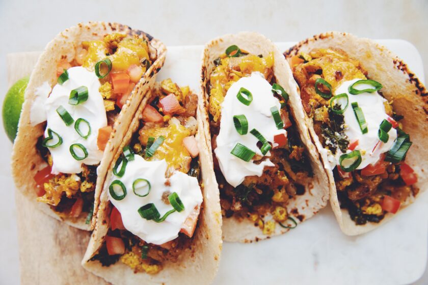 cheesy vegan breakfast tacos