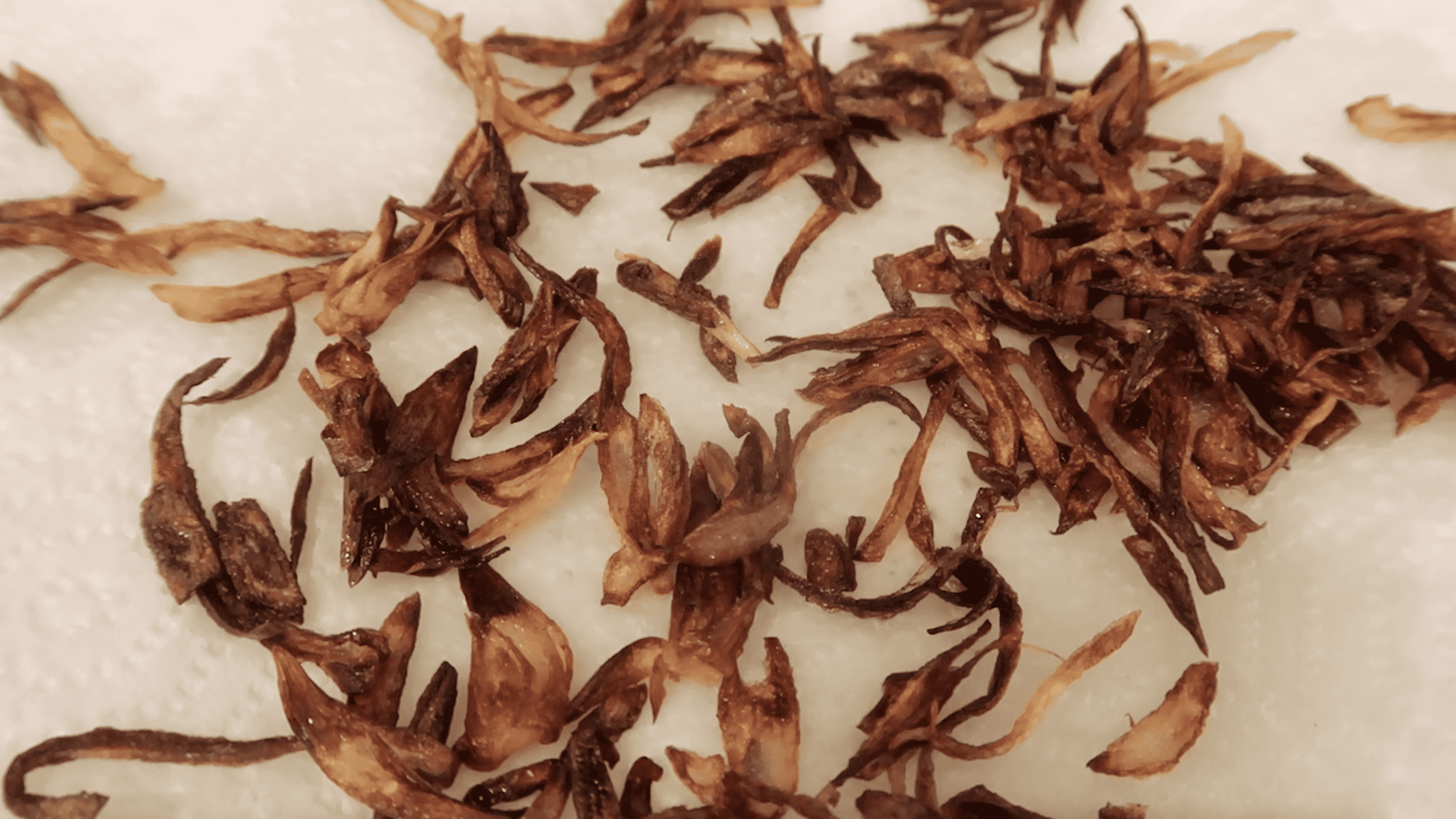 fried shallots on a paper towel