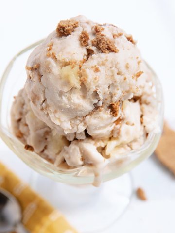 overhead of a serving of pineapple ginger snap ice cream