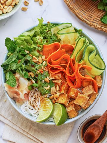 overhead of vietnamese-style noodle bowl